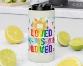 Enfriador de latas Loved Is Loved / Diseño geométrico Rainbow Pride