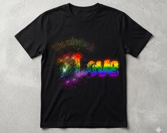 Camiseta con estampado de la galaxia arcoíris "La misión es amar" / Camiseta con estampado del orgullo LGBTQ