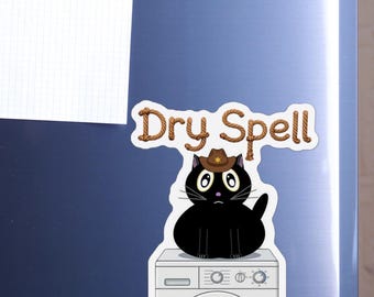 Dry Spell Black Cat Magnet | Cowboy Hat Washing Machine Vinyl Cling