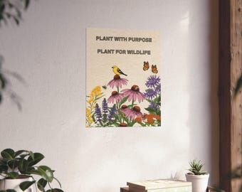Plant with Purpose Garden for Wildlife Poster | Native Prairie Flowers Picture - Cream