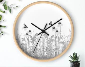 Native Prairie Illustration Wall Clock | Floral Nature Timepiece