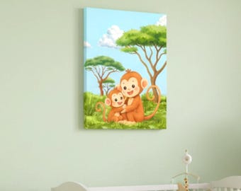 Mom and baby Monkey Canvas | Nursery Wall Art, Baby Room Decor