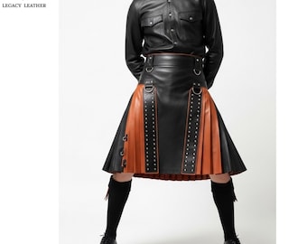 Leather Kilt for Men | Futuristic Cyber Goth Streetwear | Bold Festival Ensemble | Edgy Night Out Outfit | Gift for Him