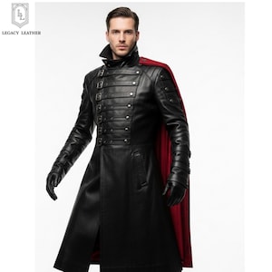 Men Leather Vampire Coat | Dramatic Gothic Overcoat | Dark Fantasy Nightlife Fashion | Bold Statement Outerwear | Gift for Him