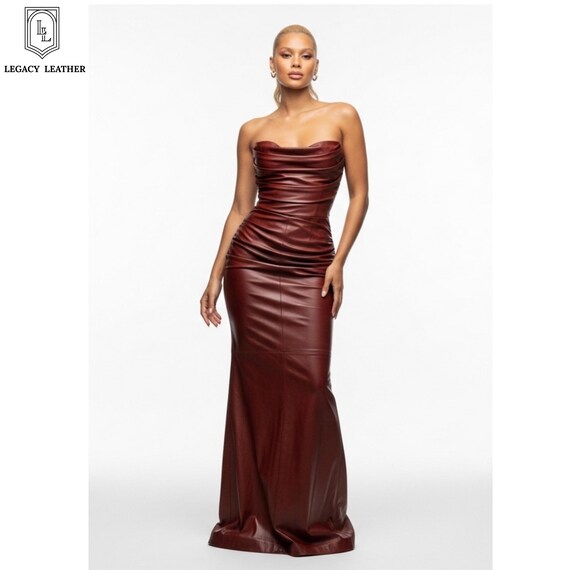 Burgundy Leather Floor-length Dress Women | Trendy Party Look | Chic  Nightlife Outfit | Stylish Evening Ensemble | Gift for Her - Etsy