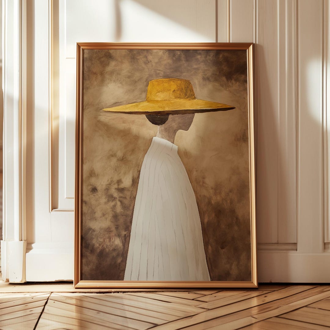 Abstract Woman Portrait Art Print: Minimalist Hat Figure Neutral Wall ...