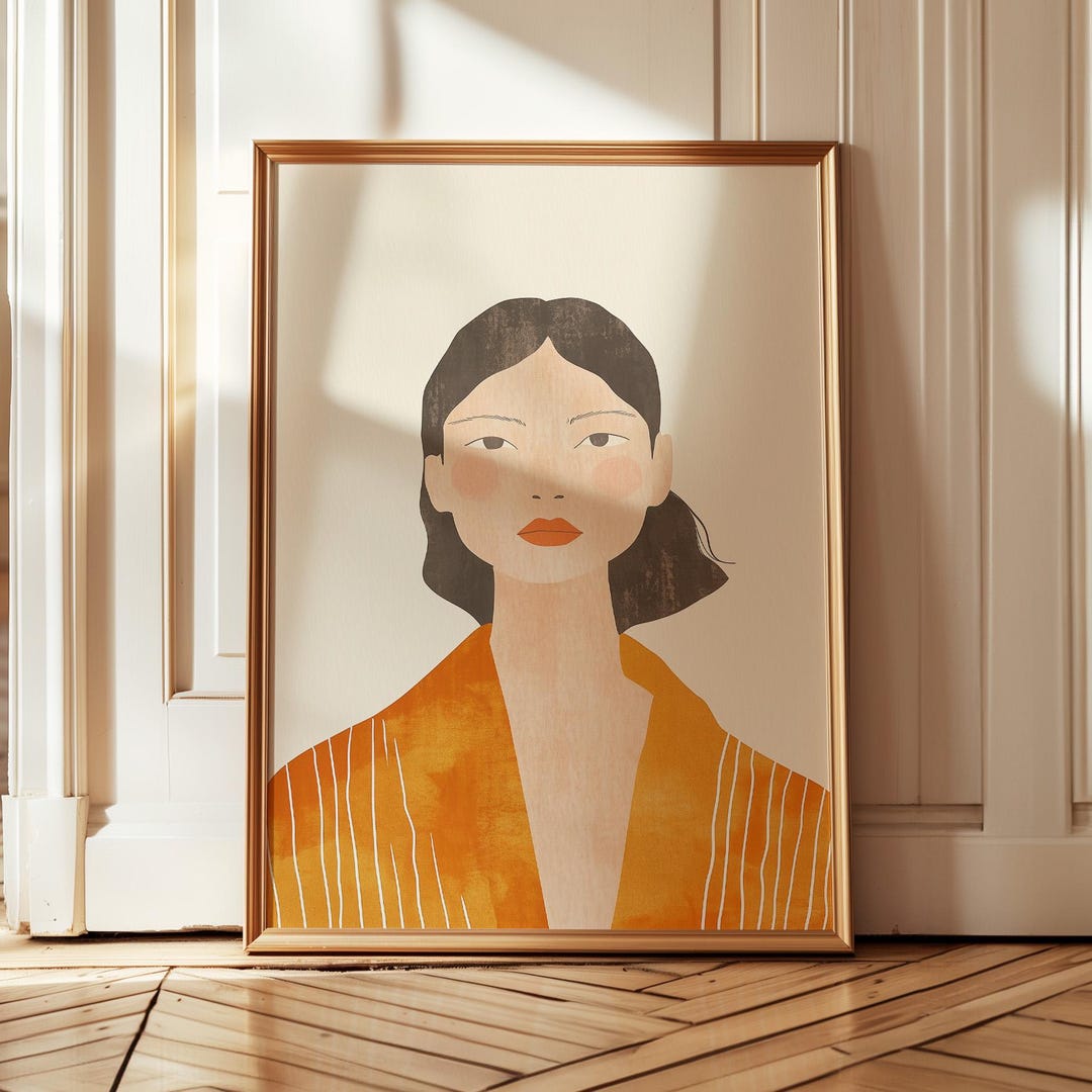 Abstract Woman Portrait Art Print: Minimalist Orange Figure Wall Decor ...