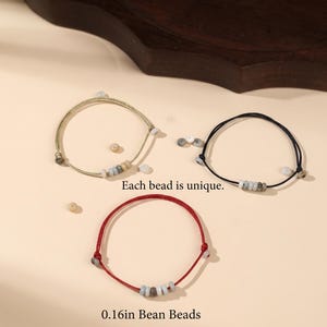 Handmade Tiny Jade Bean Bracelet, Dainty Red String Bracelet for Her, Natural Stone Jewelry, Good Luck Gift, Adjustable Thin Cord Bracelet