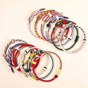 Twelve Months Flower Cord Bracelet, Handmade Woven Silk Thread Jewelry, Minimalist Floral Wristband, Meaningful Birthday Gift for Her, Wife