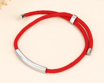 Pulsera de cordón grabada personalizada, pulsera de barra de cuerda ajustable, regalo personalizado para parejas, joyería de amistad de acero inoxidable para ella y para él.