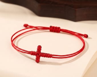 Pulsera de cruz de macramé hecha a mano, joyería cristiana de cuerda trenzada, pulsera minimalista de cuerda anudada, regalo religioso para hombres y mujeres, ajustable.