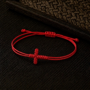 Handmade Macrame Cross Bracelet, Braided Rope Christian Jewelry,Minimalist Knotted String Wristband, Religious Gift for Men Women,Adjustable