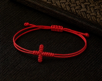 Handgjort makramékorsarmband, flätat rep, kristen smycke, minimalistiskt knutet snörearmband, religiös gåva för män och kvinnor, justerbart