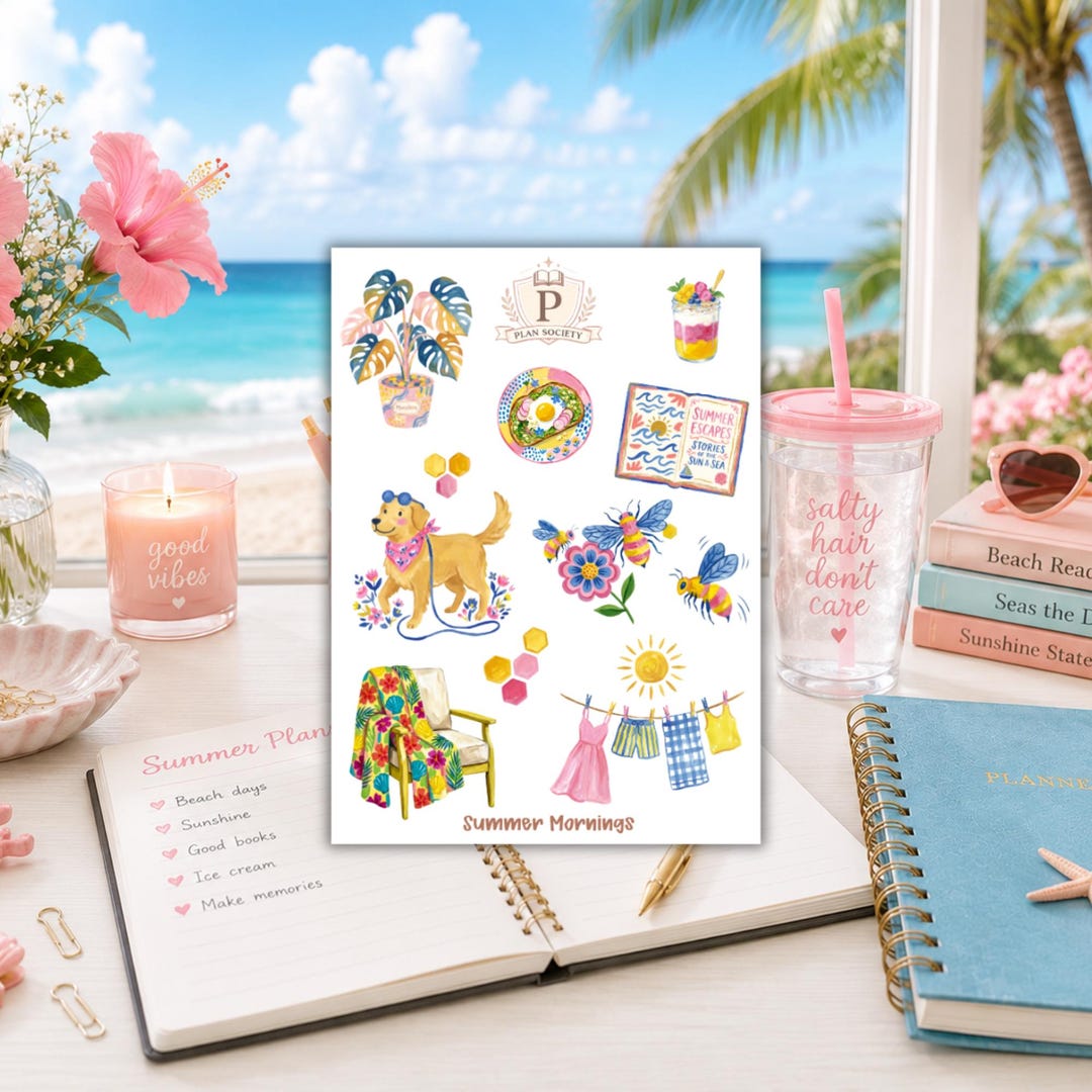 Summer Planner Sticker Sheet | SUMMER MORNINGS | Beach & Vacation ...