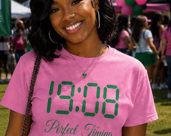 A.K.A. Nineteen '08 Tee | Pink and Green Sorority Shirt | Perfect Timing Tee