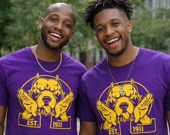 Que Inspired Shirt Purple Gold Bulldog Tee EST '11 Fraternity Style Greek Life Apparel Que Dog Shirt College Outfit Gift