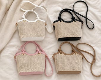 Woven Straw Crossbody Bag for Women, Summer Raffia Shoulder Bag, Mini Beach Purse, Handmade Style Vacation Handbag, Gift for Her
