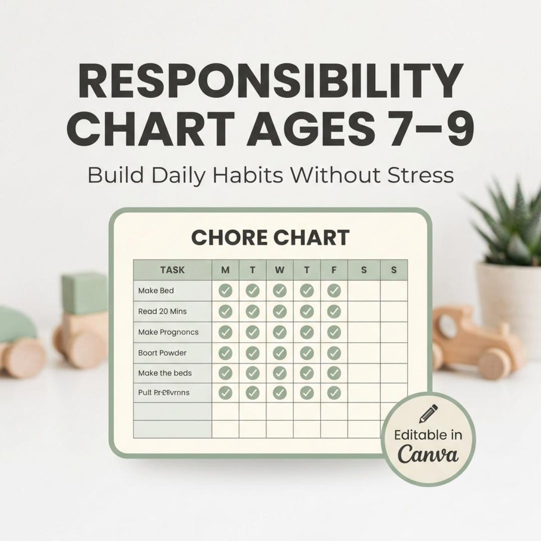 Weekly Responsibilities Weekly Responsibility Chart for Kids Ages 7โ9 | Calm Routine System ...