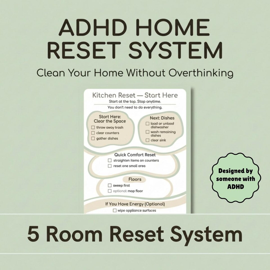 ADHD Cleaning Checklist Printable Home Reset System Anxiety Friendly