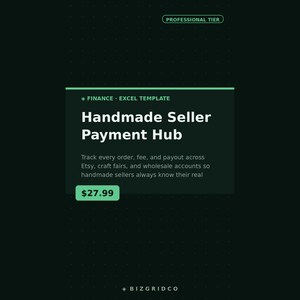 Handmade Seller Payment Tracker | Etsy, Markets and Shopify Income Log with Fee Calculator and Payout Dashboard