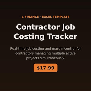 Job Costing Tracker for Contractors | Manage Multiple Projects & Margins in Excel or Google Sheets