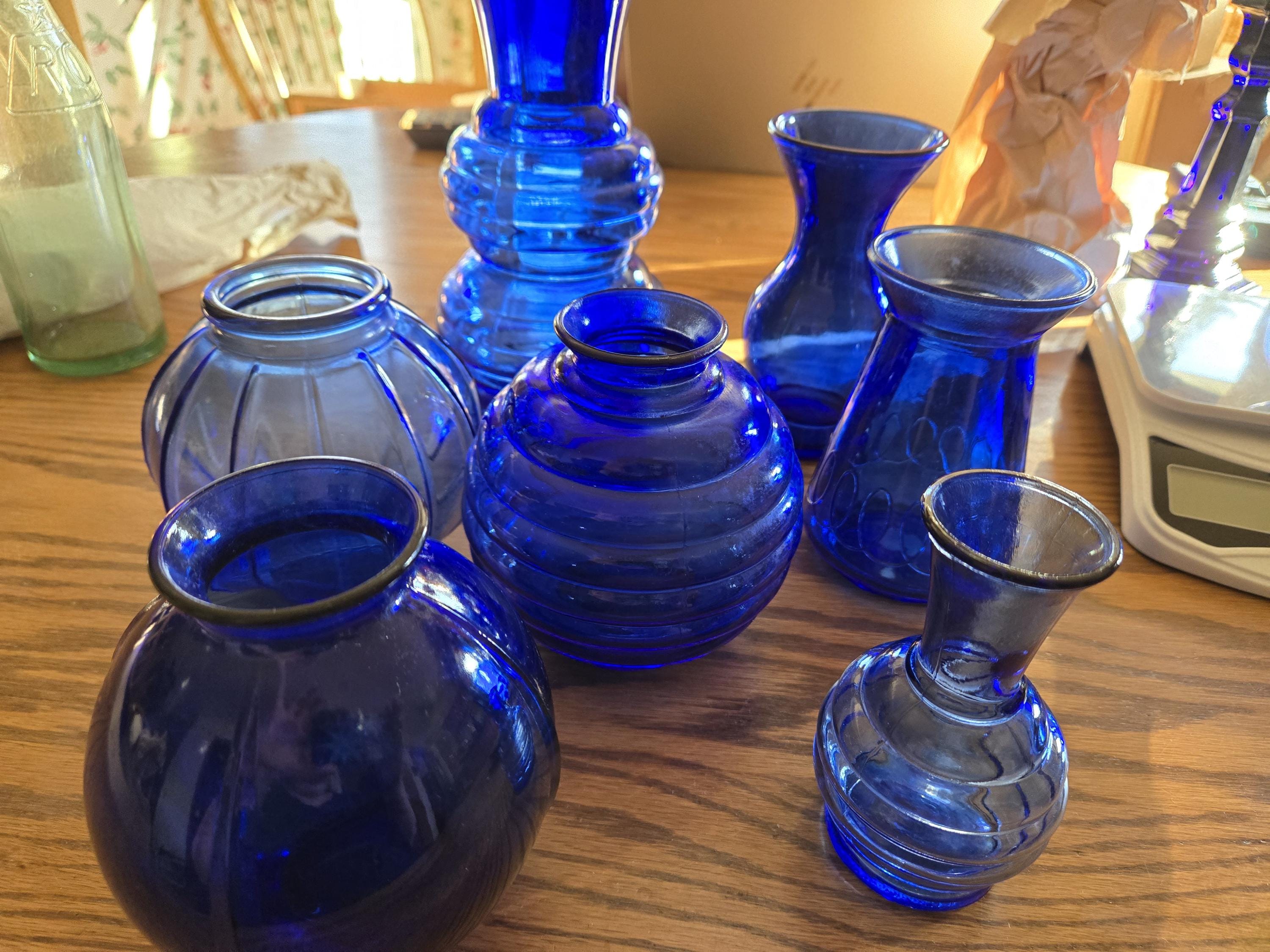 Vintage Blue Glass Vase - Etsy