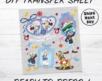 Hoja de transferencia DTF Coquette Bow de Disney Cruise Disneyland Mickey y Minnie Cruise Papel DTF listo para imprimir Hojas DTF de Disney fáciles de aplicar