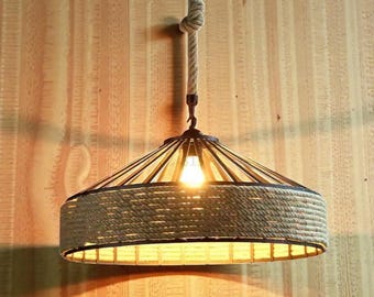 Industrial Hemp Rope Pendant Light: Rustic Farmhouse Hanging Lamp