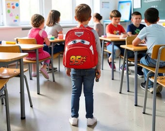 Red Race Car Backpack 95: Lightweight Boys Cartoon School Bag (Preschool Travel)