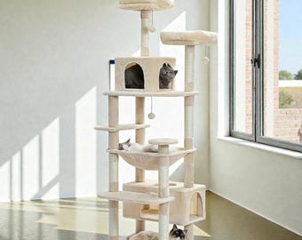 Large Cat Tree Tower with Hammock, Condo, Sisal Scratching Posts – Multi-Level Cat Furniture