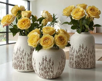 Rustic Ceramic Vase, Farmhouse Botanical Decor, Small Table Accent Piece