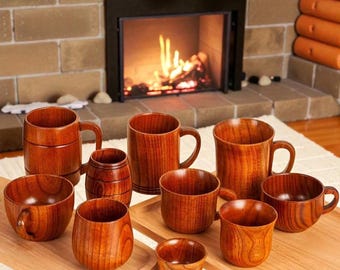 Handmade Jujube Wood Coffee Mug with Handle – Rustic Beer Tea Drinkware