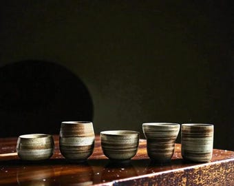Hand Painted Raku Pottery Mug: Rustic Ceramic Tea Cup, Wabi Sabi Drinkware