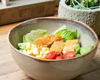Vintage Ceramic Salad Bowl: 500ml Rustic Noodle Soup Bowl, Microwave Safe
