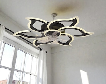 Modern Flush Mount Ceiling Fan with LED Light and Remote Control