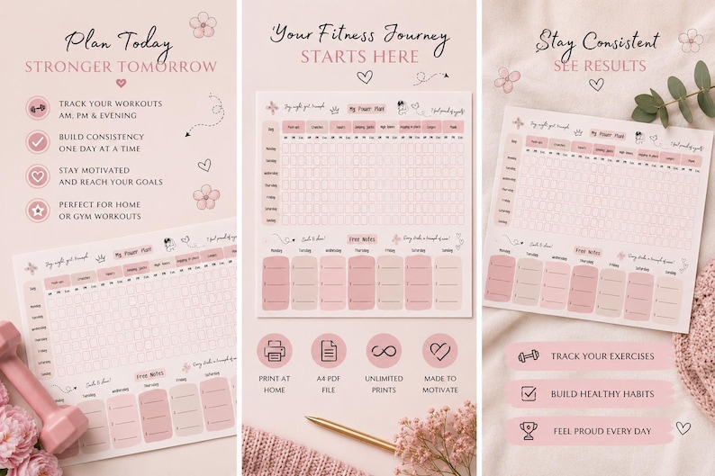 Pink Workout Planner | Weekly Fitness Tracker | A4 Habit Log (PDF ...