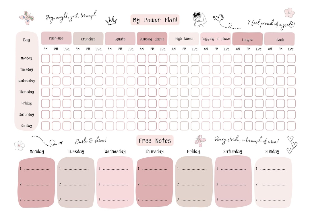 Pink Workout Planner | Weekly Fitness Tracker | A4 Habit Log (PDF ...