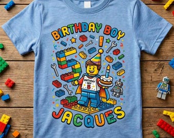 Custom LEGO builder Birthday Boy Shirt, Personalized Roblox block birthday boy Tee