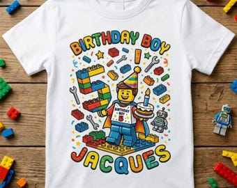 Custom LEGO builder Birthday Boy Shirt, Personalized Roblox block birthday boy Tee