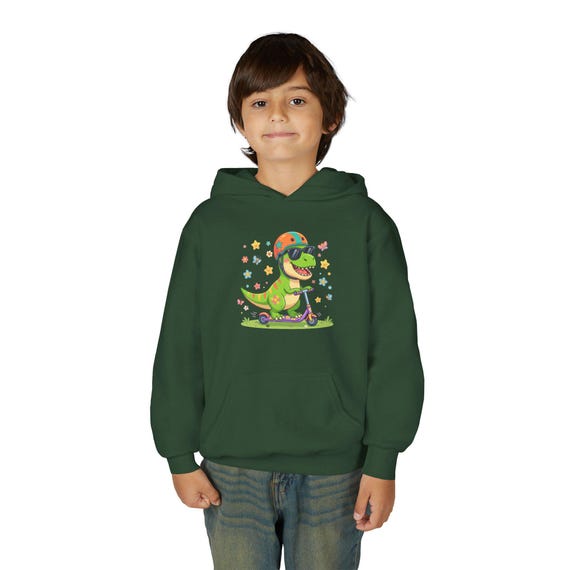 Skateboard T-Rex Hoodie | Kids Dino Scooter Sweatshirt