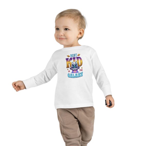 Toddler Long Sleeve Tee | Alien Spaceship Graphic, Retro Playtime Postcard