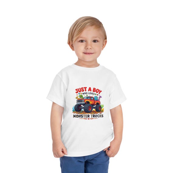 Just a Boy Who Loves Monster Trucks Toddler Tee | Kids Truck Shirt