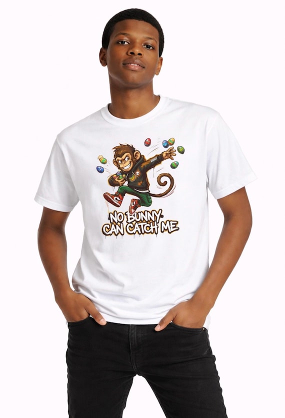No Bunny Can Catch Me Kids Tee | Monkey Easter Eggs Dabbing
