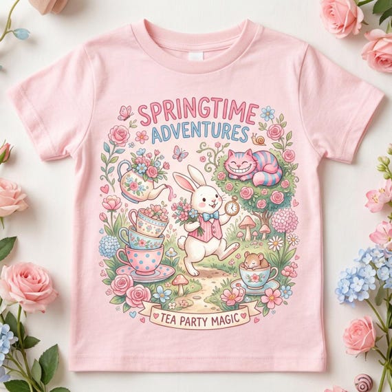 Spring Time Adventures l Tea Party Magic l Floral Alice In Wonderland kids T-Shirt