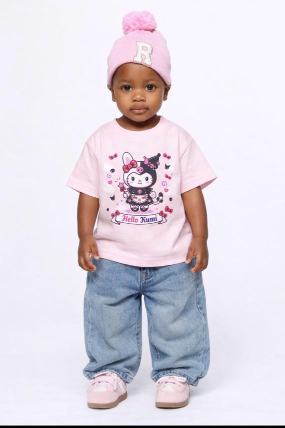Hello Kuromi  Character Tee | Cute Sanrio Style Kids Shirt, Hearts & Bows