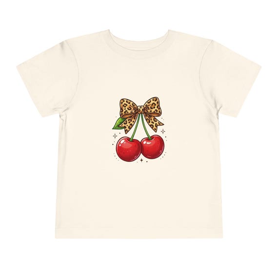 Leopard Bow Cherries Toddler Tee | Vintage Charm Cherry Graphic Shirt
