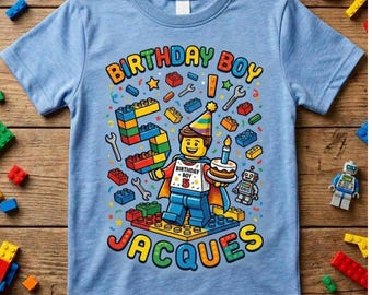 Camiseta personalizada para niño constructor de bloques de cumpleaños, camiseta personalizada