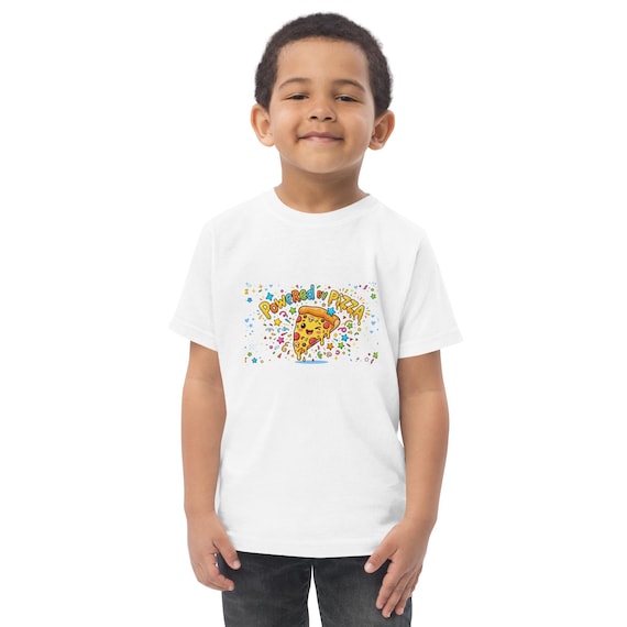 Funny Smiley Pizza, Powered by Pizza, Retro Toddler jersey t-shirt