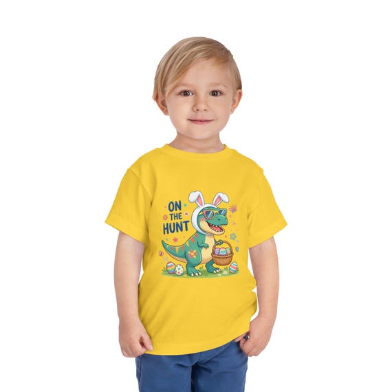 Dino in Bunny Ears On The Hunt Toddler Tee | Easter Egg Hunt Shirt
