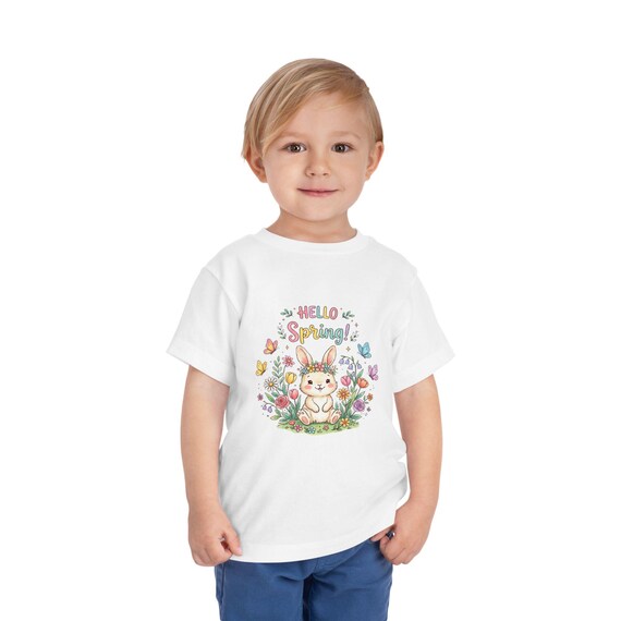 Toddler Bunny Spring Tee | Hand-Drawn Floral Butterflies Meadow